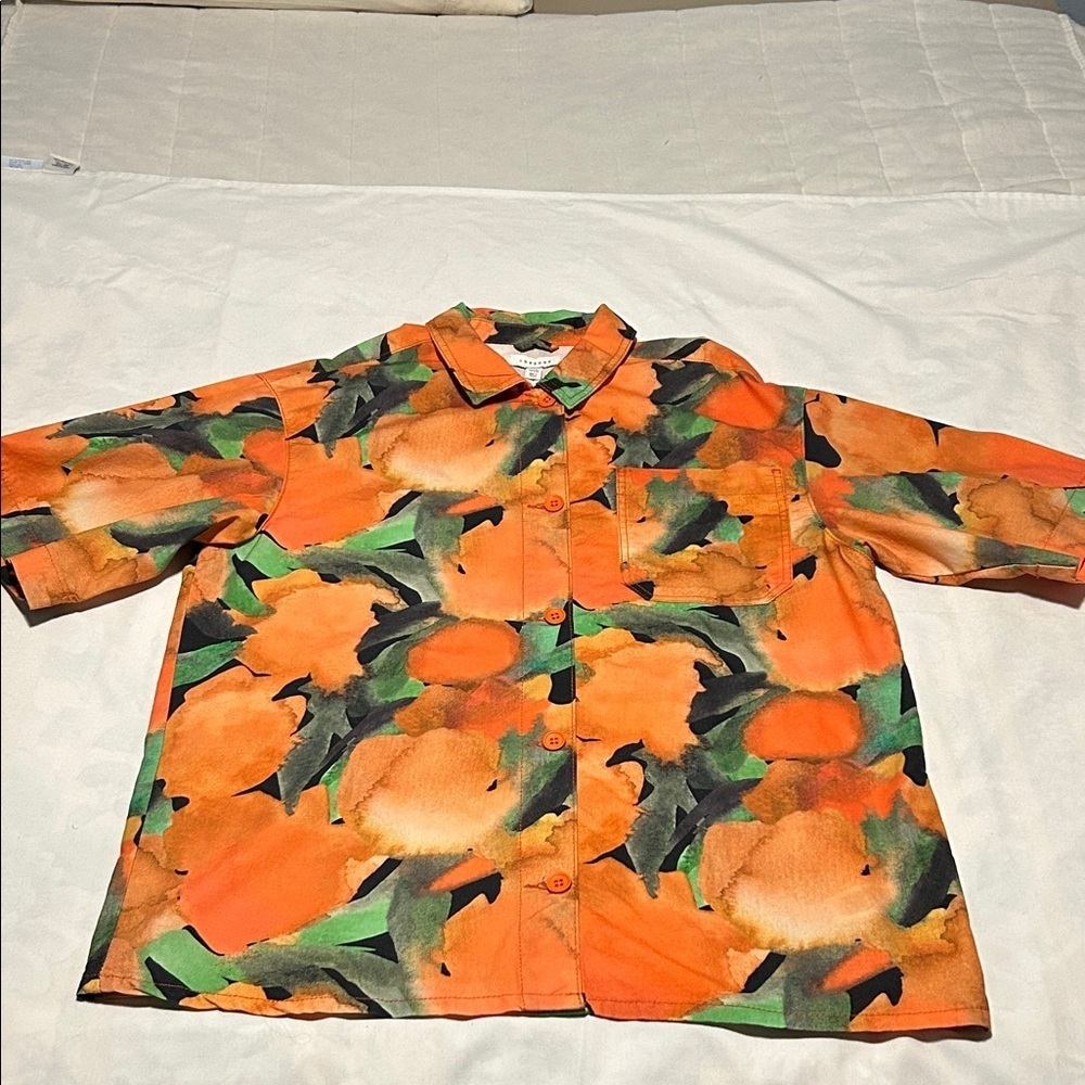 ASOS Topshop Womens Size 8-10 Tropical Print Chest Pocket Oversized Camp Shirt